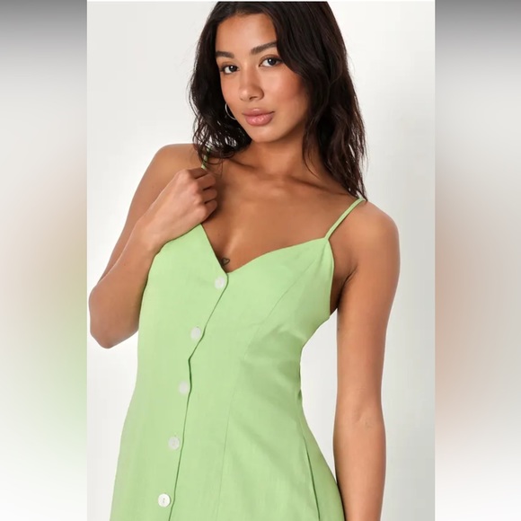 Lime green linen mini dress - Picture 3 of 5